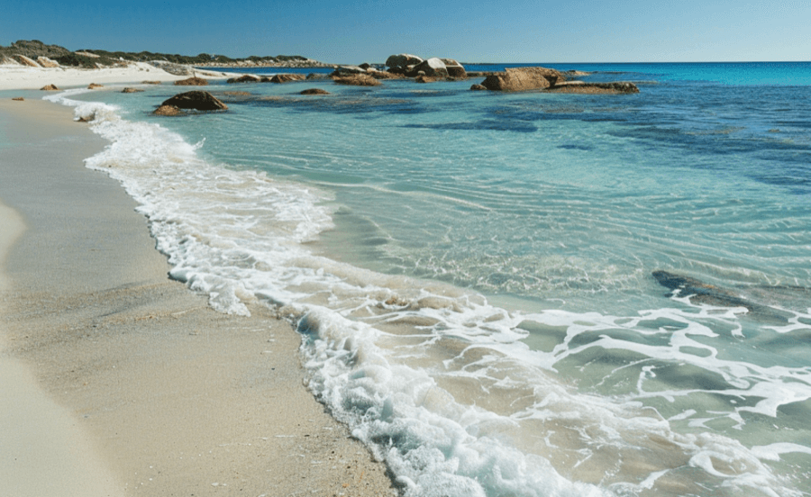 calm beach scene in western australia with gentle ocean waves
