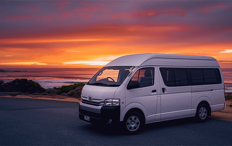 toyota hiace campervan sunset
