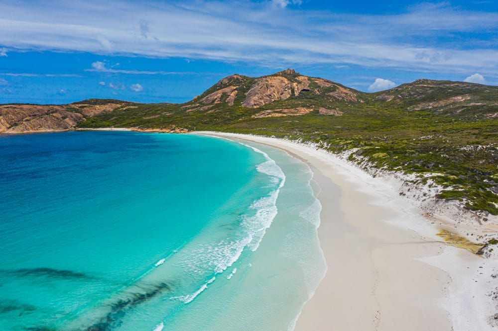 Aerial view of Hellfire bay near Esperance viewed during a cloud